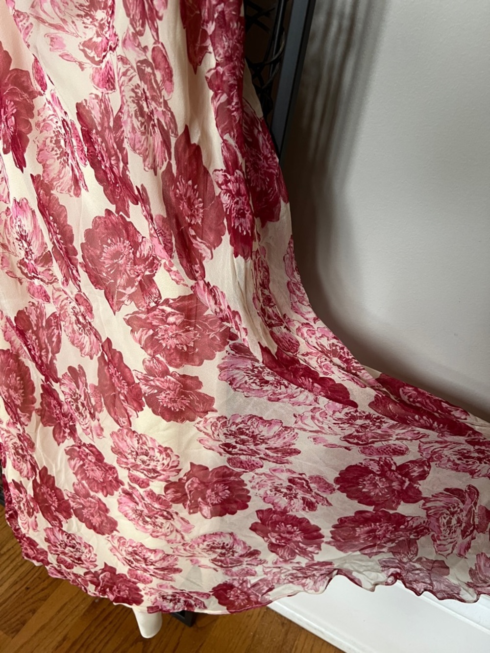 Laundry by Shelli Segal Vintage Y2K 100 Silk Floral Midi Dress Rose Pink Ivory 2 - Picture 9 of 9